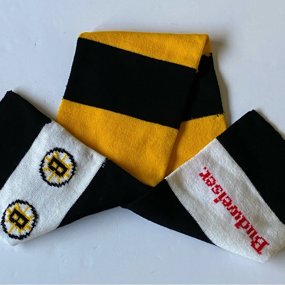 COPY - Boston Bruins Budweiser scarf vintage NHL hockey black and yellow wide s…